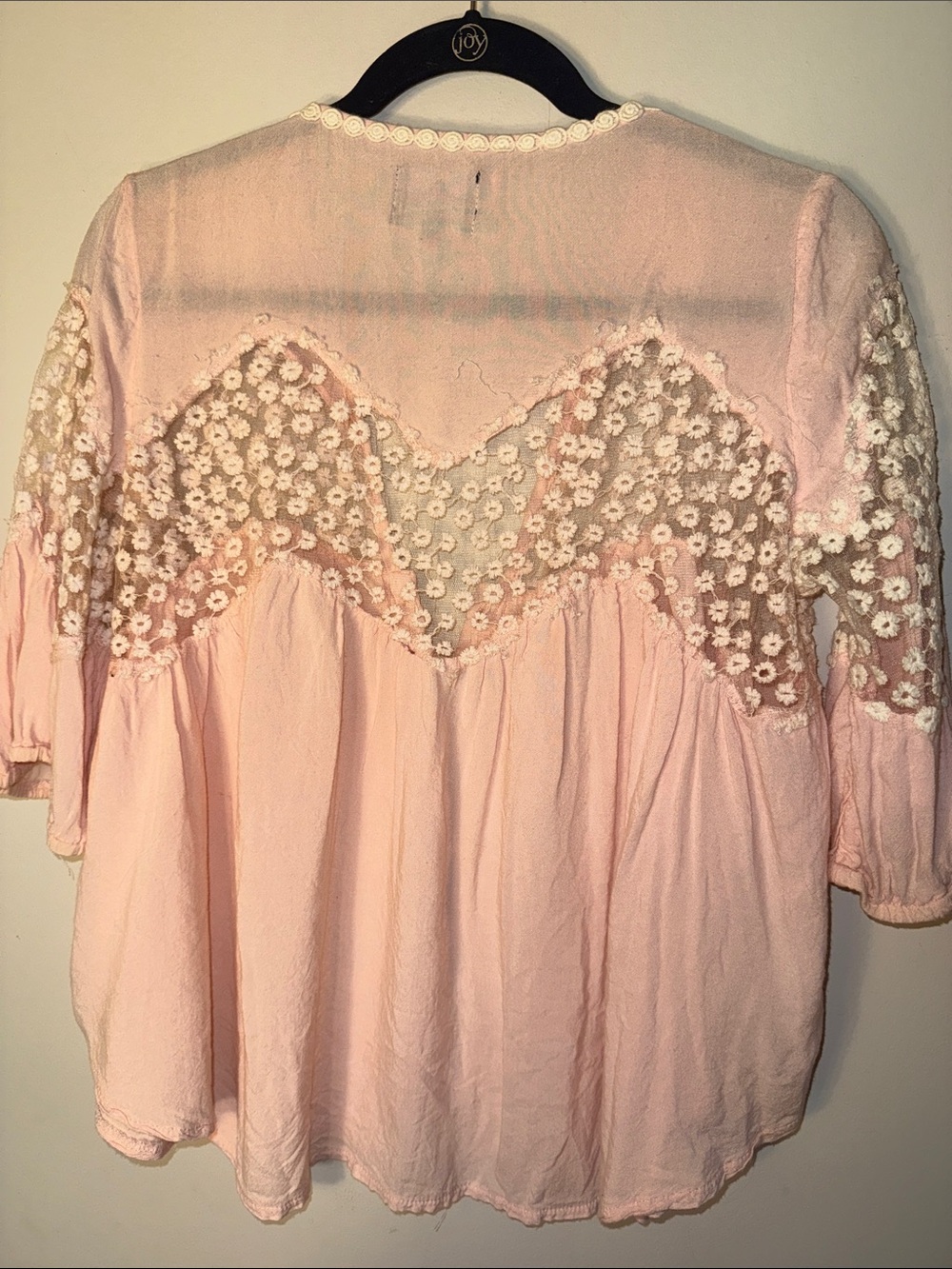 Angie Light Pink Lace-Embroidered Button Front Blouse - Picture 6 of 6